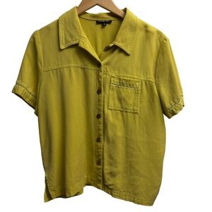 Cynthia Max VTG‎ Shirt Medium Short Sleeve Boxy Womens Top Chartreuse Retro